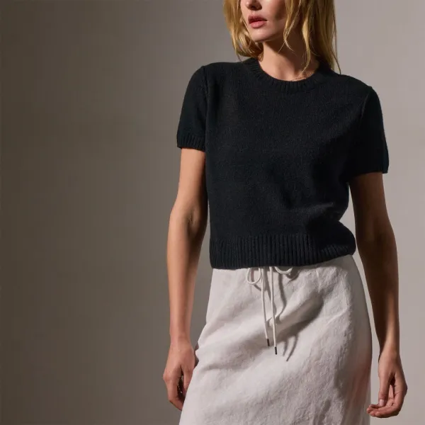 Soft Featherweight Cashmere Short Sleeve - Black