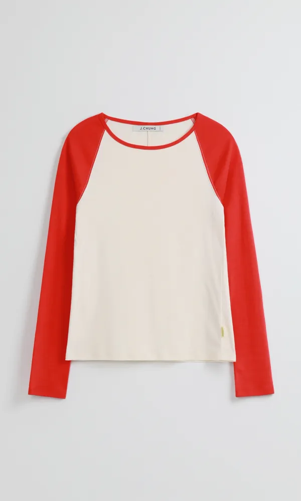 Vertical Cut Raglan Top_Red