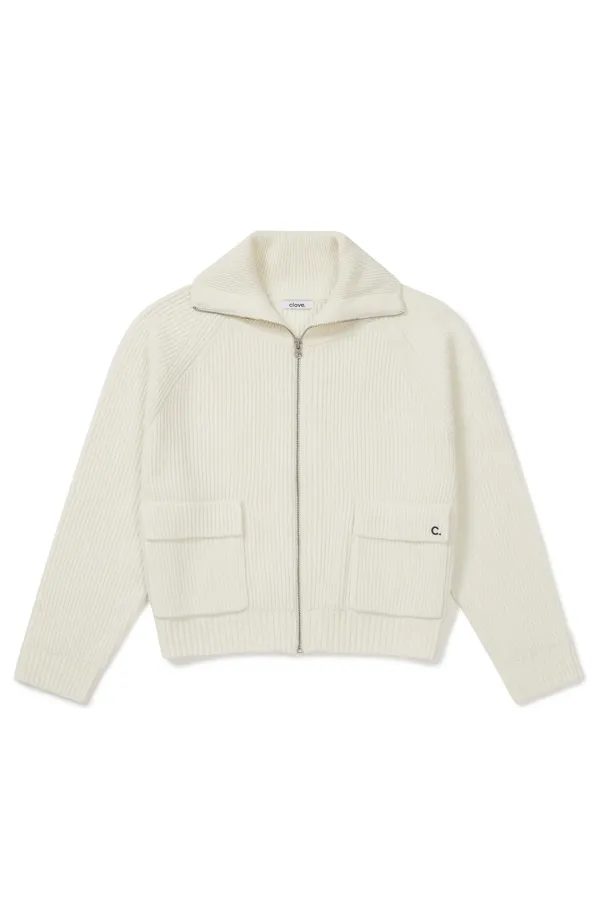 [25FW clove] Full-Zip Knit Cardigan (Cream)