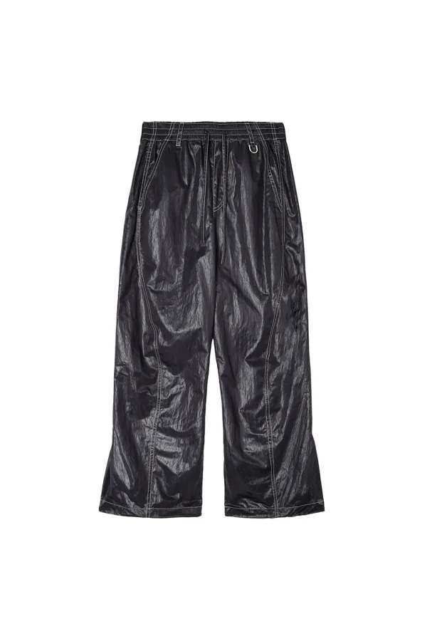 GLOSSY BANDING TRACK PANTS IN BLACK