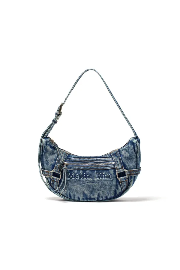 MATIN WASHED DENIM MINI HOBO BAG IN BLUE