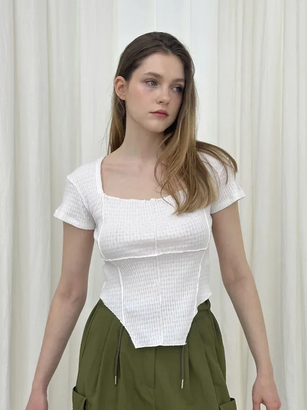 BAGEL SQUARE NECK T-SHIRT / WHITE