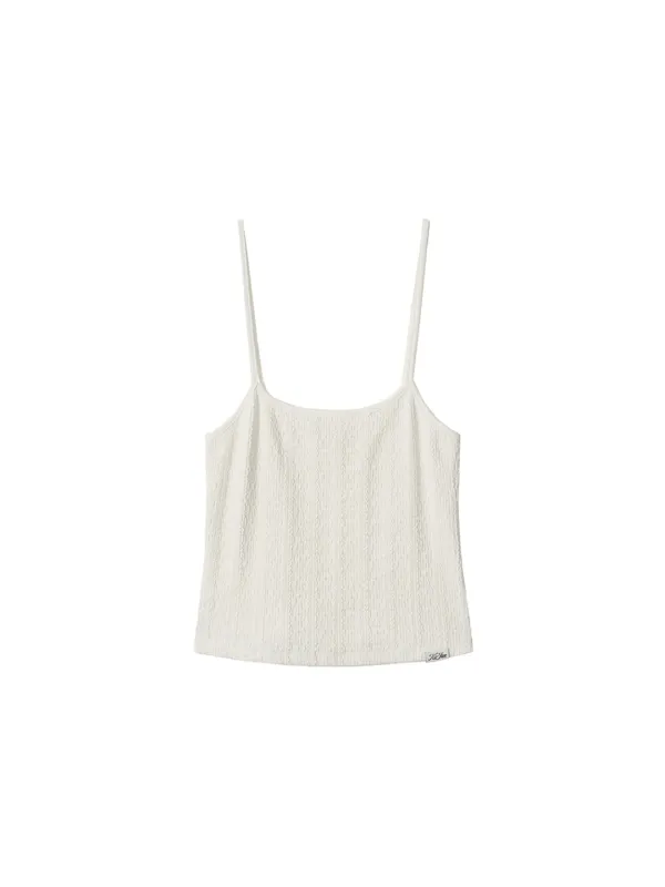 Crinkled Knit Tank Top Off-White