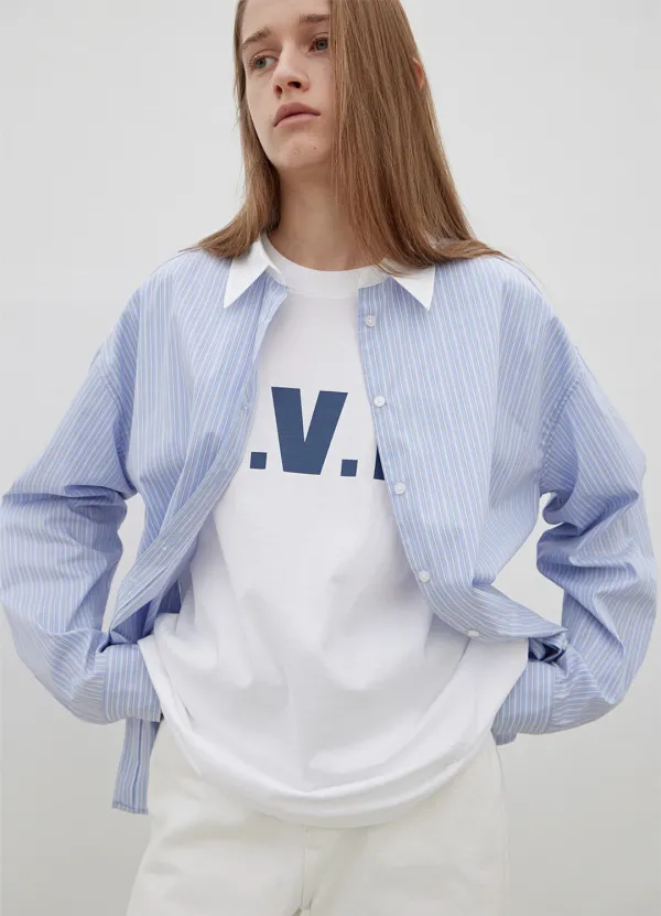 Stripe Cotton Relaxed Shirt - Blue/White