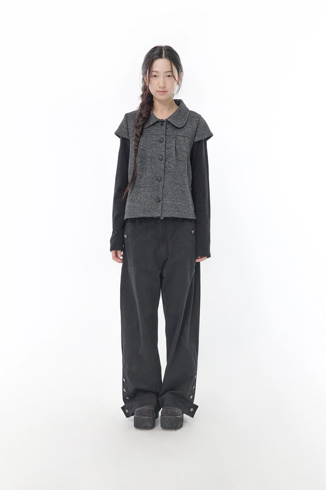 허그유어스킨 Washed button curved pants (Black) 상품 이미지 2