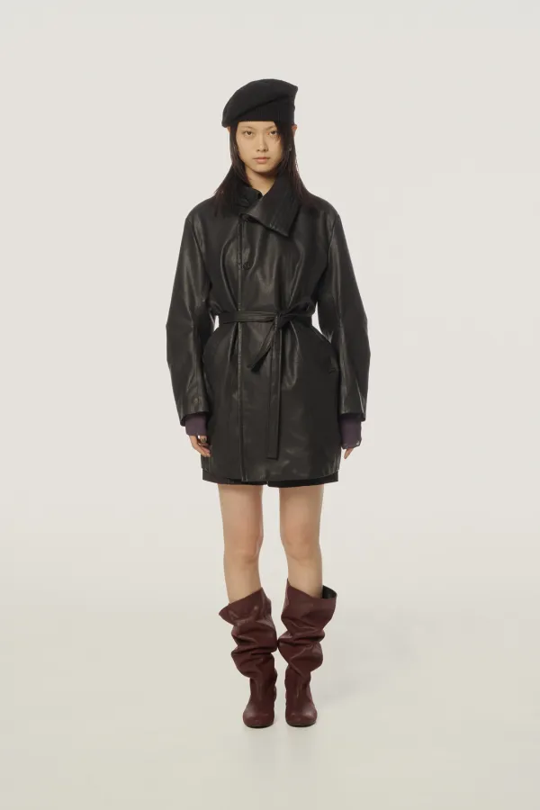 Belgium PU Leather Half Coat