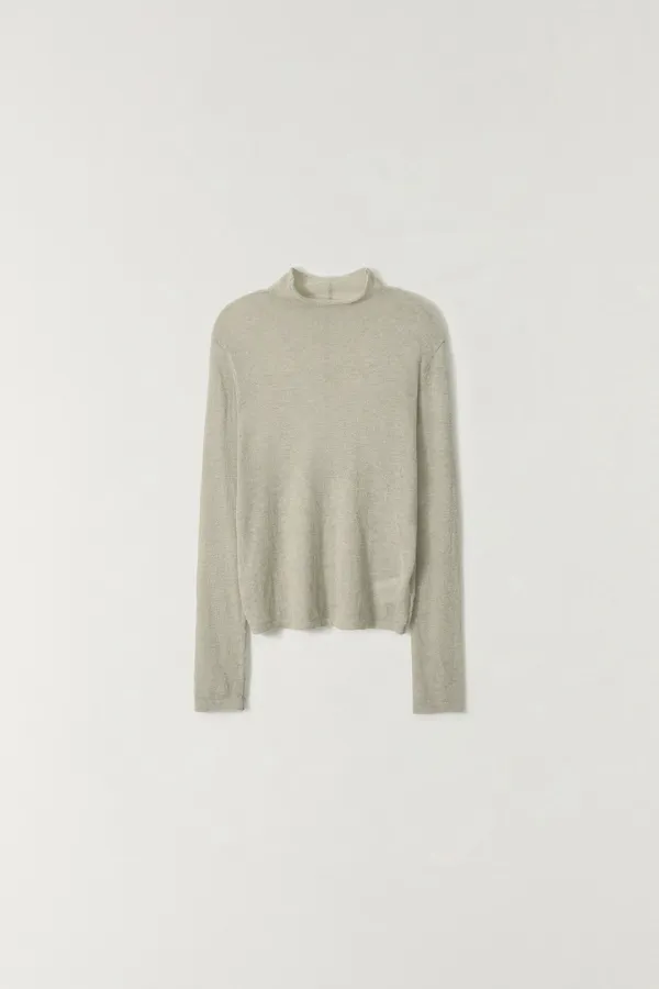절개 시스루 터틀넥 니트 OLIVE BEIGE