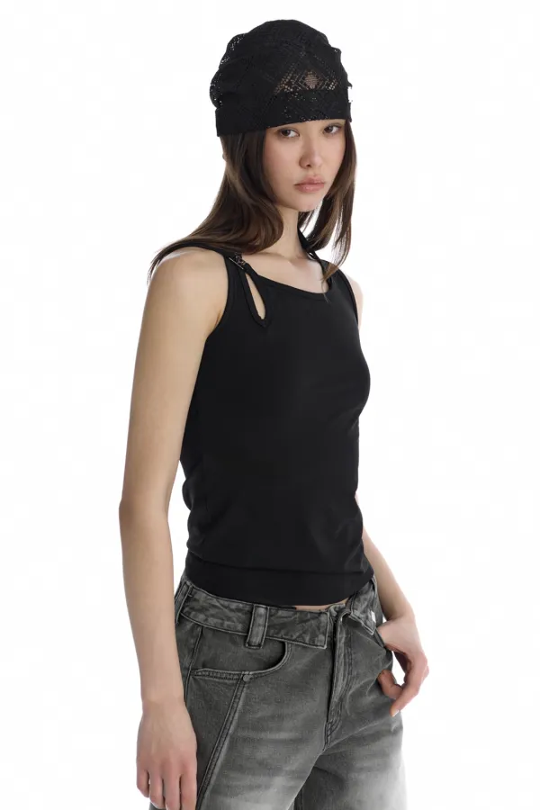 Lace Mesh Scarf Beanie [ Black ]