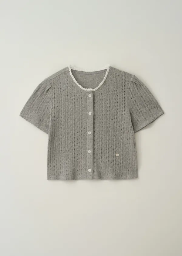 FRILL EYELET CARDIGAN (ash gray)