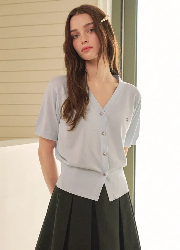 [44-120]  Cloudlet V-neck Cardigan  클라우드렛 브이-넥 가디건 (여름-하객룩-데일리룩-데이트룩-꾸안꾸-출근룩-오피스룩-브이넥-루즈핏-기본템-여름가디건-콩단추-빅사이즈-자체제작) 