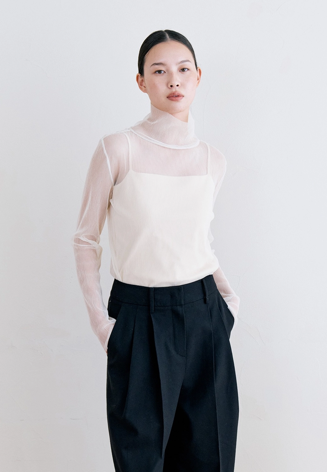 노티아 PLEATS LAYERED T-SHIRT - CREAM 상품 이미지 2