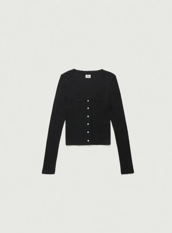 Ravioli Lace-Trim Button-Up Top_Black