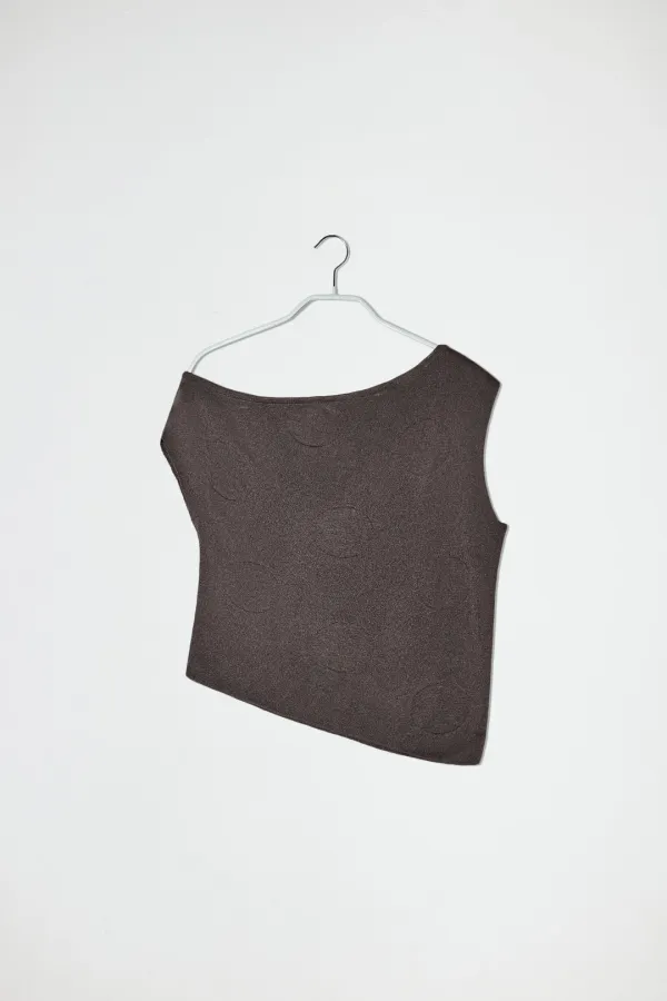 DOT ONE SHOULDER SLEEVELESS KNIT - PALE GREY