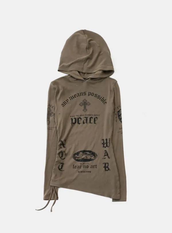 [w-hde25-087] PEACE NOT WAR 슬림 컷아웃 후드 - 토바코