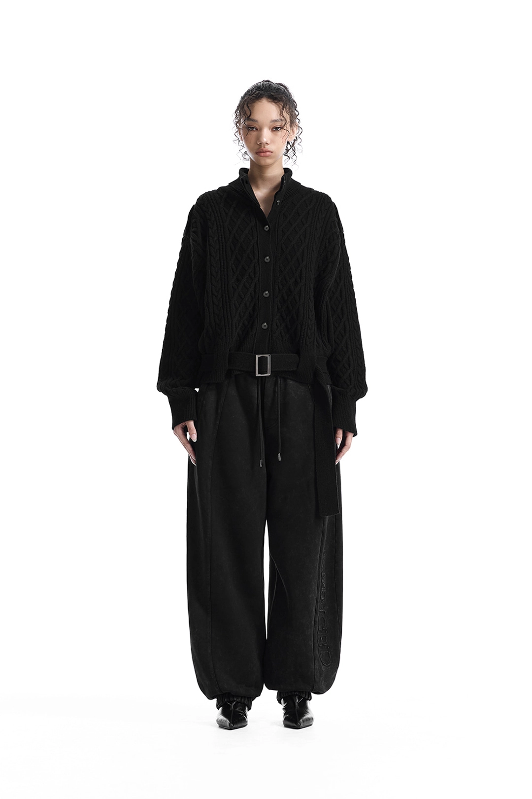 트리밍버드 Belted Button Fisherman Knit Jacket [ Black ] 상품 이미지 2
