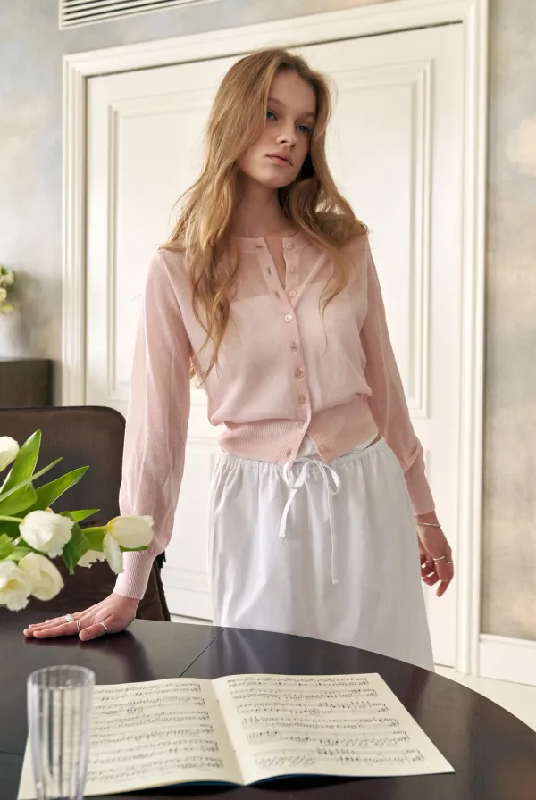 Sheer Linen Cardigan (Light Pink)