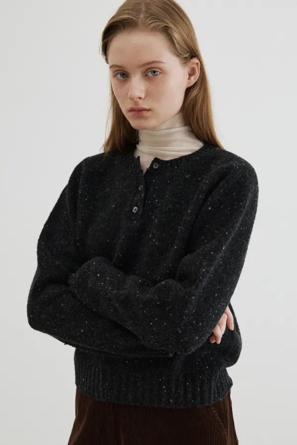 wool nep button pullover (charcoal)