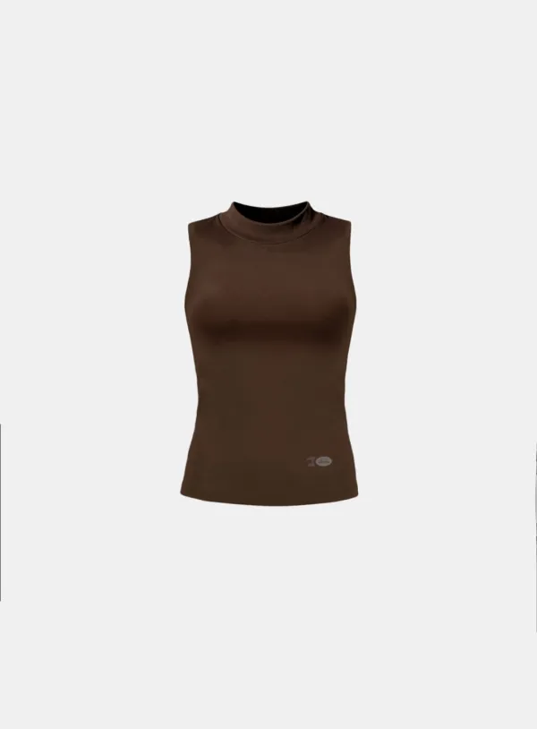 [w-tnk26-027] Everyday Mock-Neck Tank - Brown