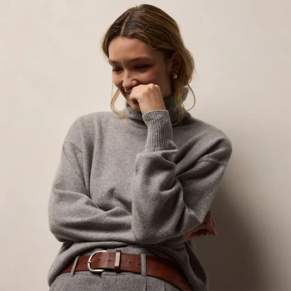 Spun Cashmere Funnel Neck Sweater - Heather Grey