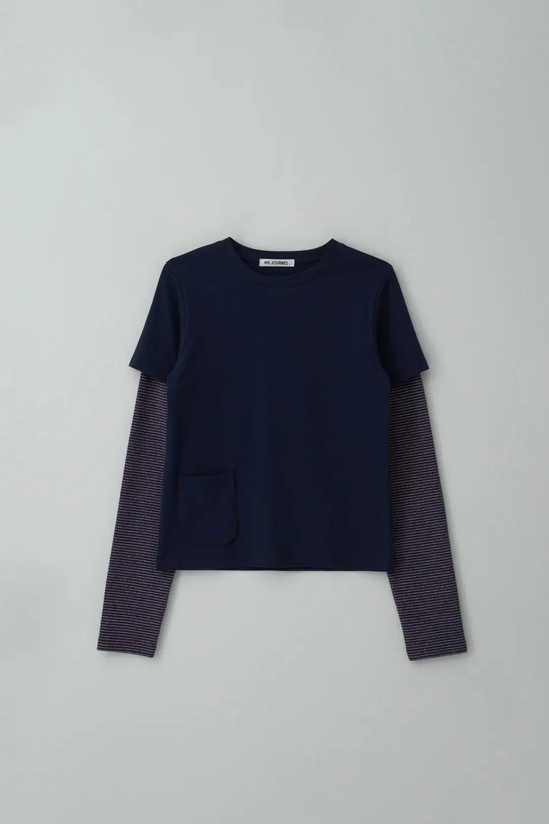 STRIPE LAYERED T-SHIRT_NAVY