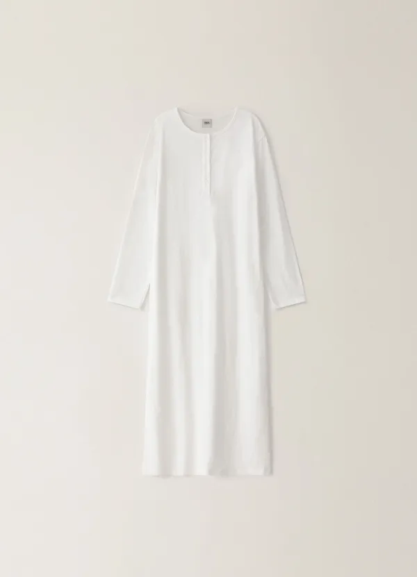 Round Button Maxi Dress-White
