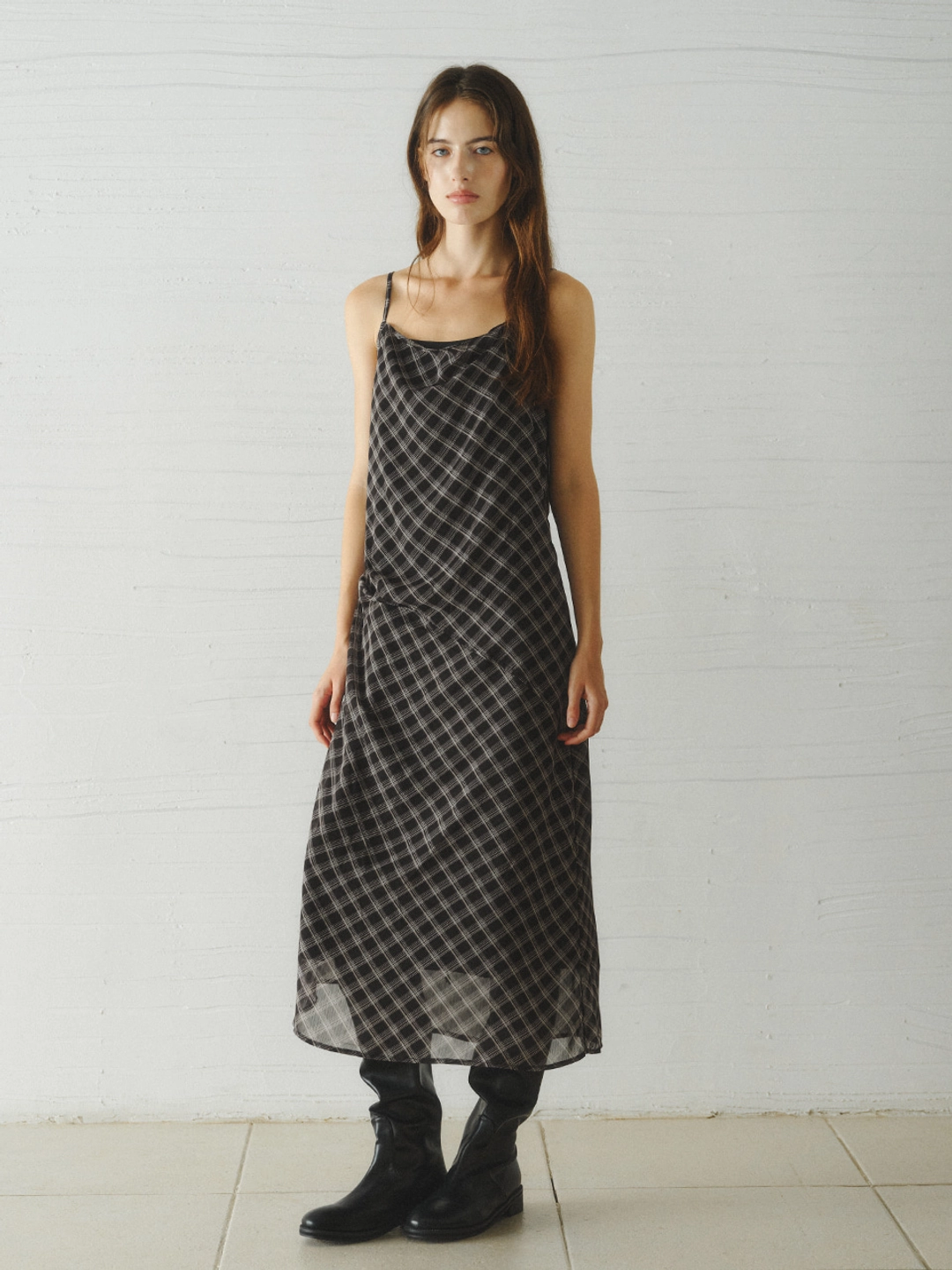 르니나 RAY layered check dress_black 상품 이미지 1