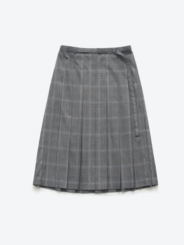 CLASSIC BELTED PLEATS SKIRT CHECK