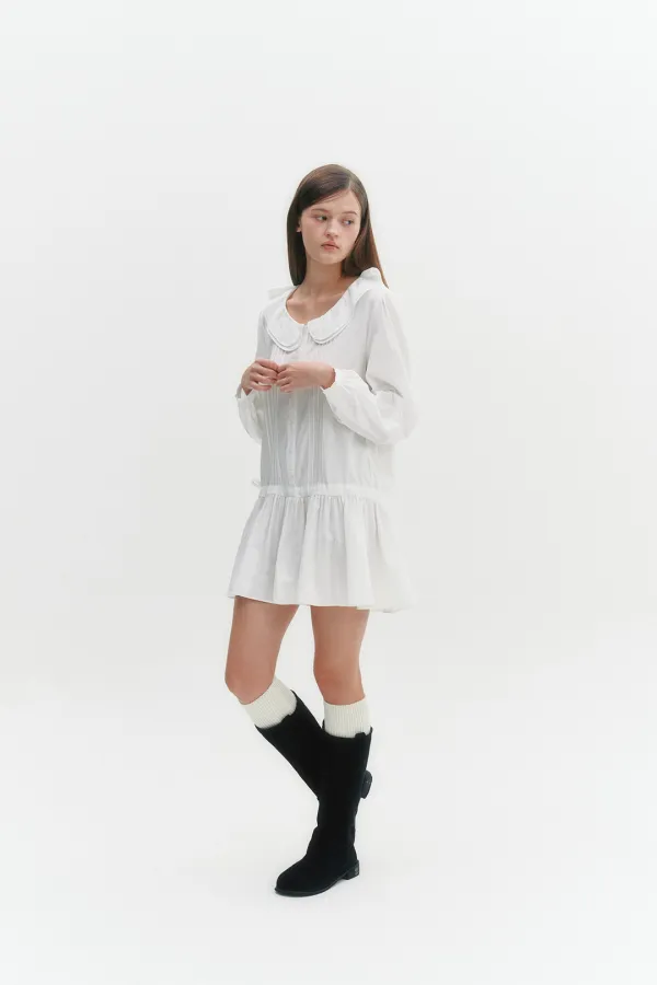 Double Frill Shirt Dress White