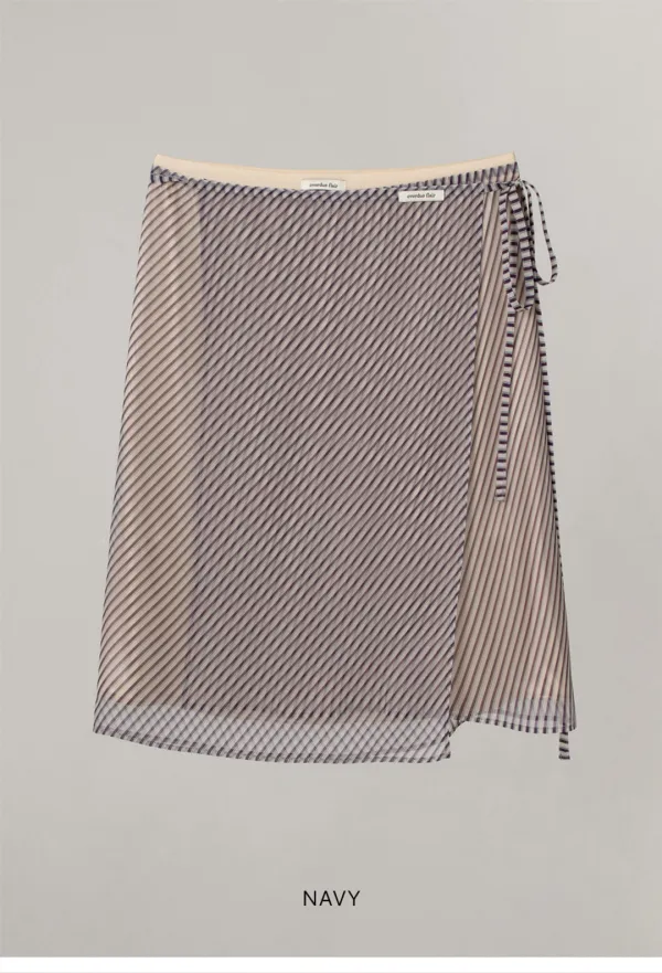 STRIPE WRAP SKIRT_NAVY