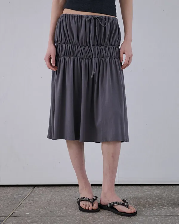 GATHERED JERSEY MIDI SKIRT - CHARCOAL