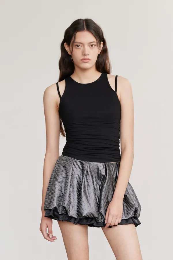 SHIRRING STRAP SLEEVELESS TOP (BLACK)