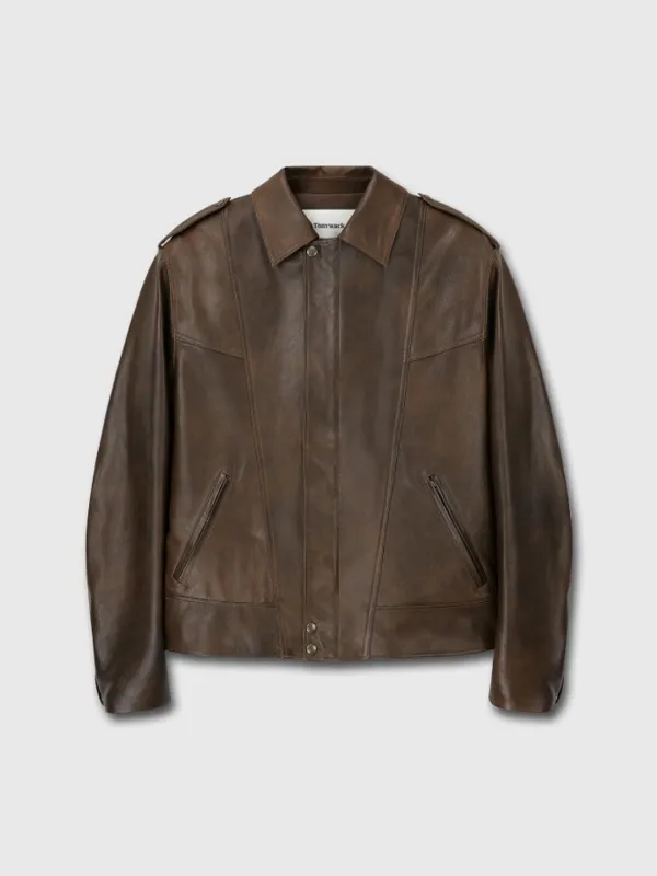 (W) OVERSIZED VEGETABLE LAMB LEATHER JACKET_ BROWN