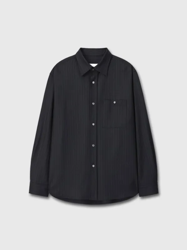 (W) WOOL STRIPED RELAXED SHIRT_ NAVY PINSTRIPE
