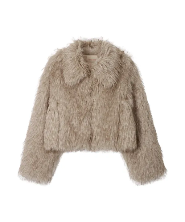 Mingle Faux Fur Jacket-Beige