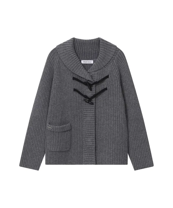 [레이 PICK]  Wide shawl collar knit CHARCOAL