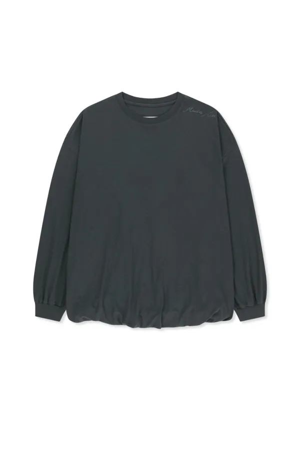 BLOUSON HEM OVERFIT TOP IN CHARCOAL