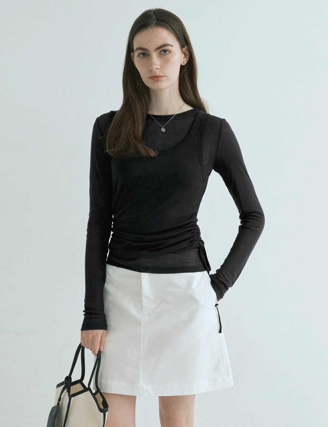 몽돌 [SET] 사이드 셔링 레이어드 티셔츠 블랙 MDTS067BLACK 상품 이미지 2