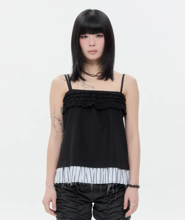 Layered Ruffle Strap Top [Black]