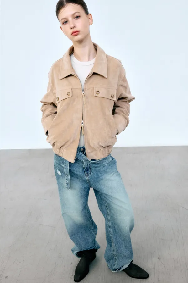[2nd Order] VEGAN SUEDE BLOUSON JACKET (CAMEL BEIGE)