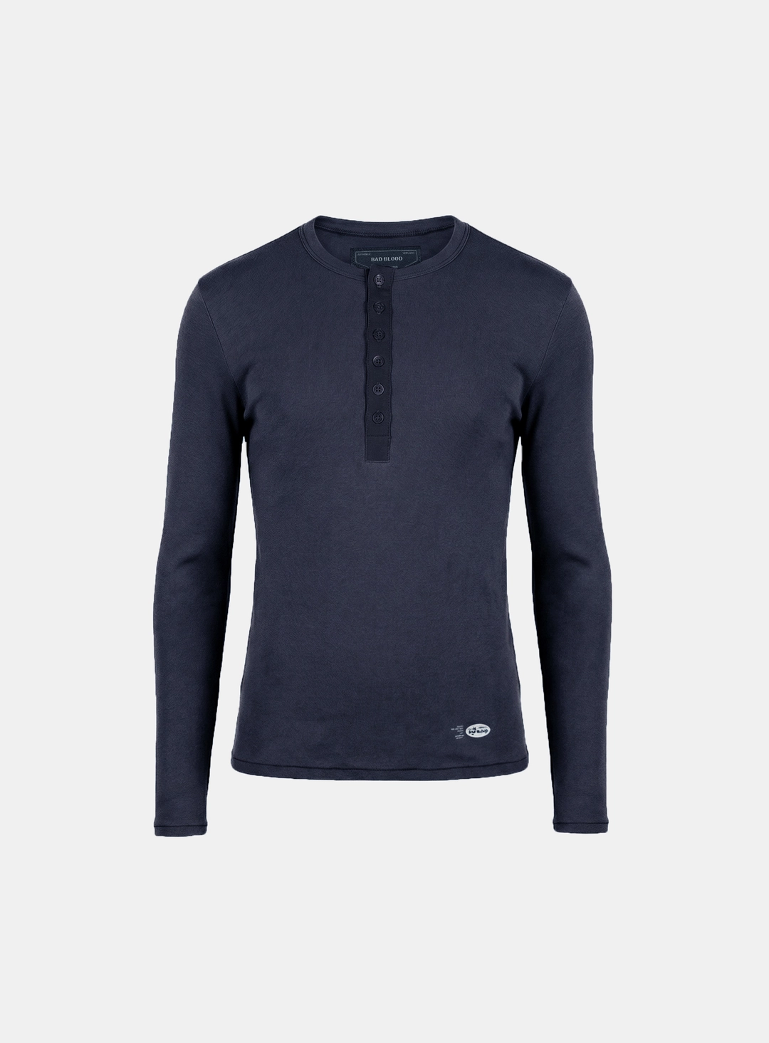 배드블러드 [w-tee26-040] BS Cotton Jersey Fitted Henley Neck Long Sleeve T-Shirt - Navy 상품 이미지 2
