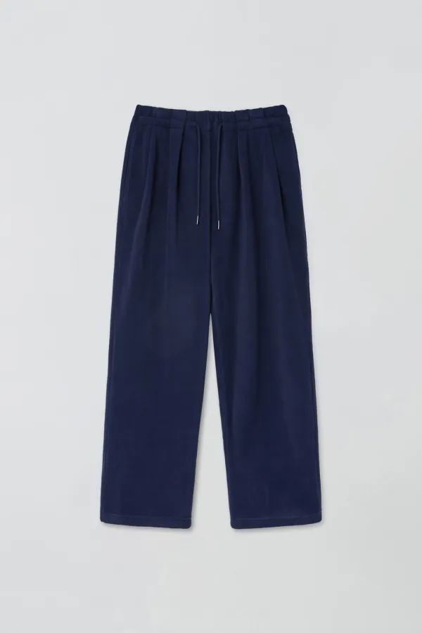 PLEATS TUCK WIDE FLEECE PANTS_NAVY