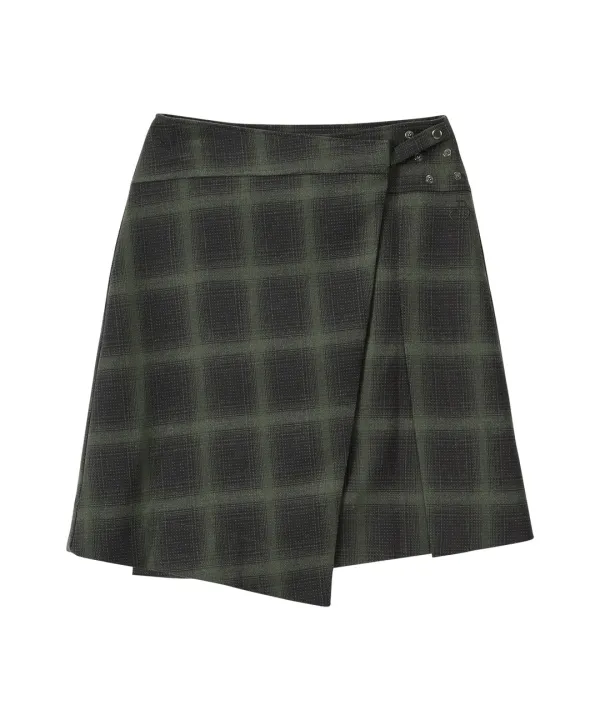 Jane Check Wrap Skirt-Khaki