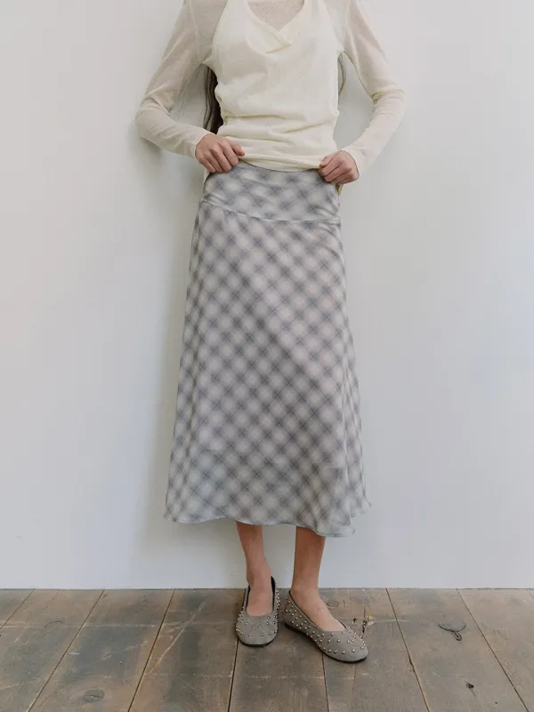 TIS SHADOW CHECK LAYERED SKIRT_LAVENDER