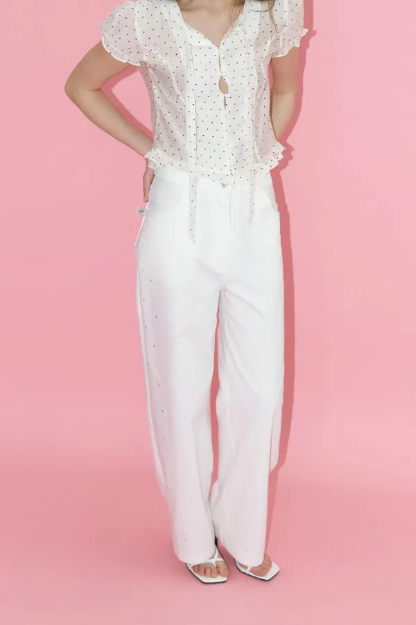 Glitter Stone Denim Pants White