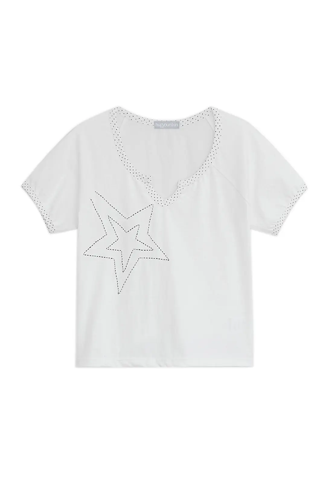 허그유어스킨 Star stitched top (White) 상품 이미지 1