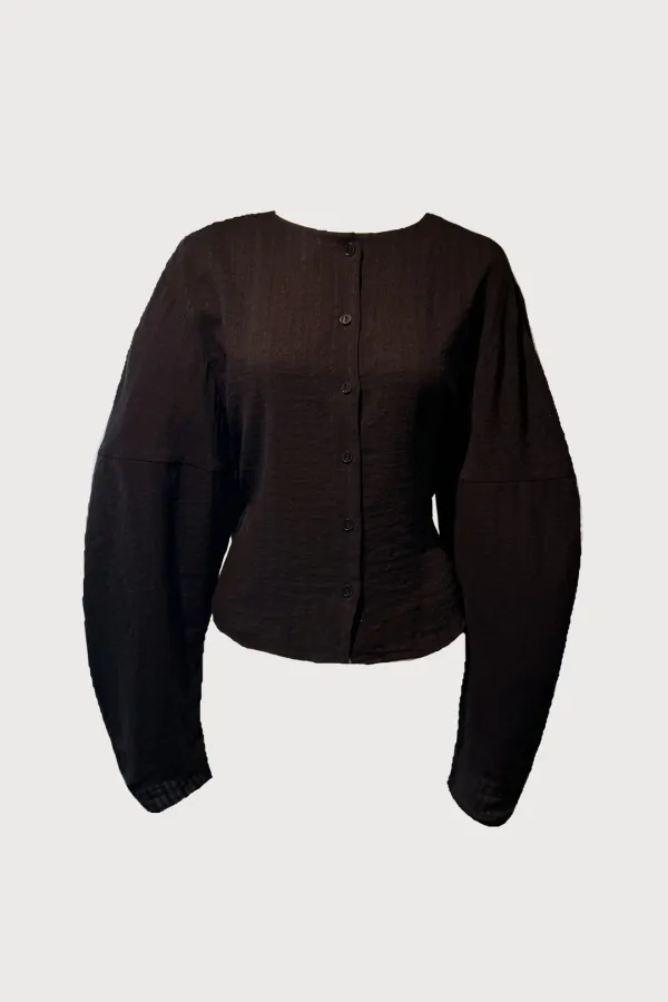 Button puffed blouse (cream, black)