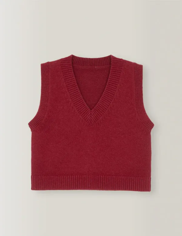 Organic Wool Cotton Vneck Vest (Pinkish Red)