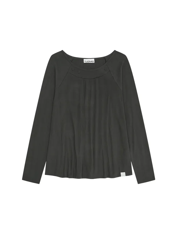 SHIRRING BUTTON LONG SLEEVE [CHARCOAL]