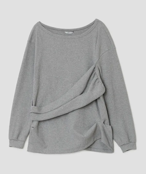 [4차] Textured Ruched Off Shoulder Top [Gray]