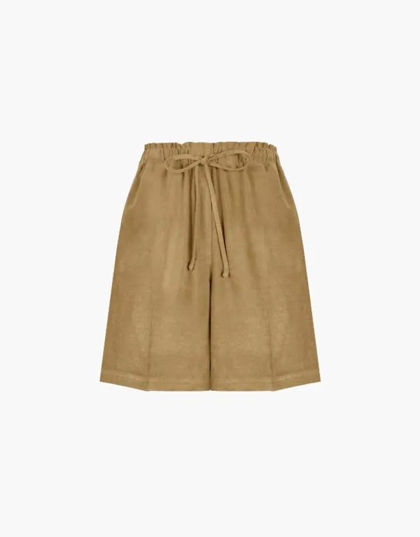 suede banding half pants - camel